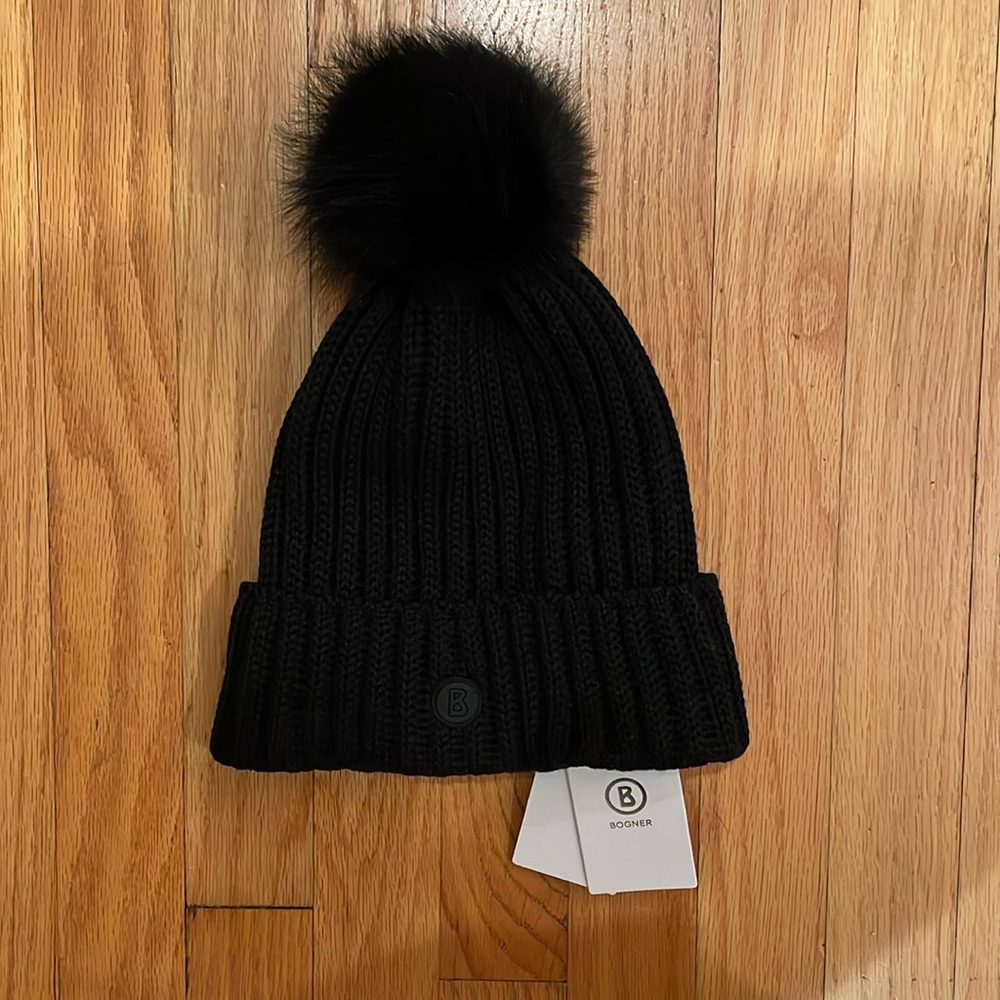 Bogner Black Pom Pom beanie